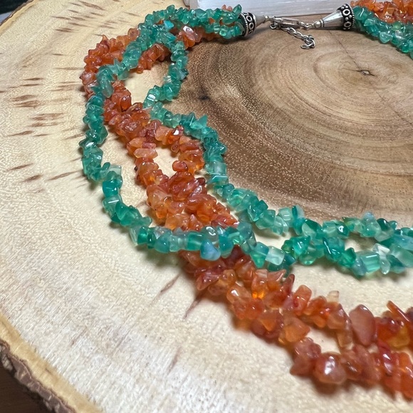 VTG| 925 Carnelian & Green Stone Necklace 💚🧡 - Picture 3 of 8